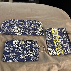 Matching set new eyeglass holder, change, purse, and cardholder blue pattern